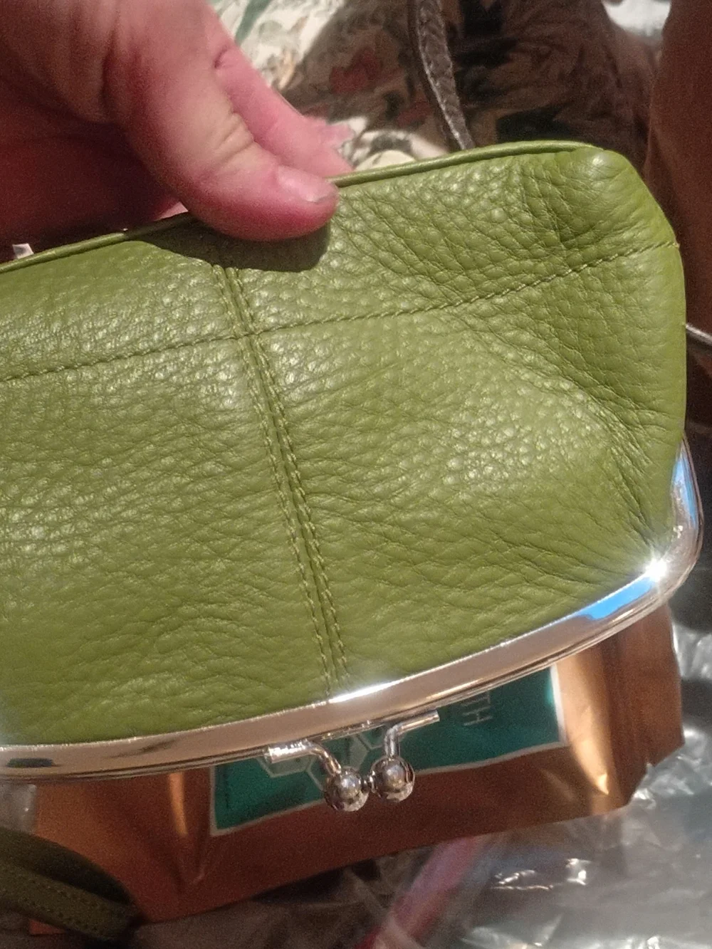 Talbots Olive Green Clutch with Metal Frame